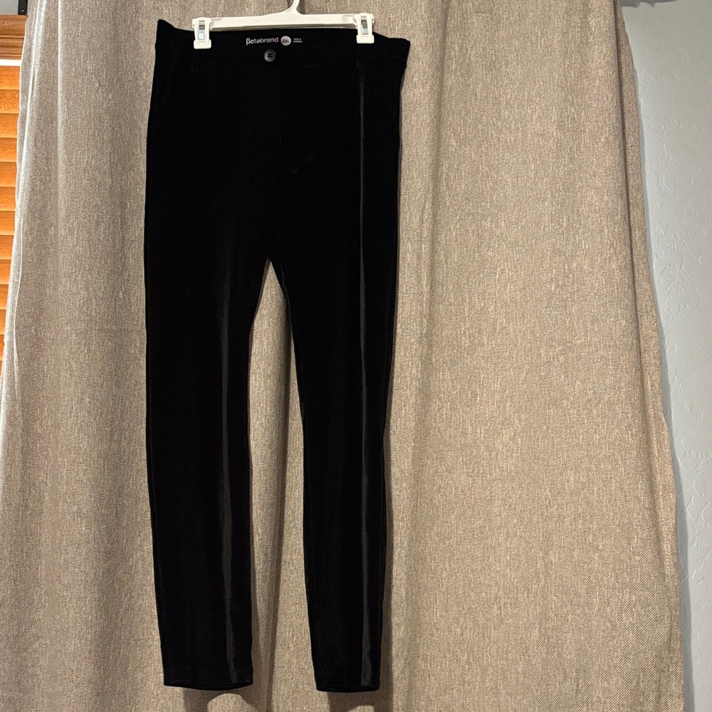 Betabrand Black Straight Leg faux velvet Pants RUNS SMALL please see measurement